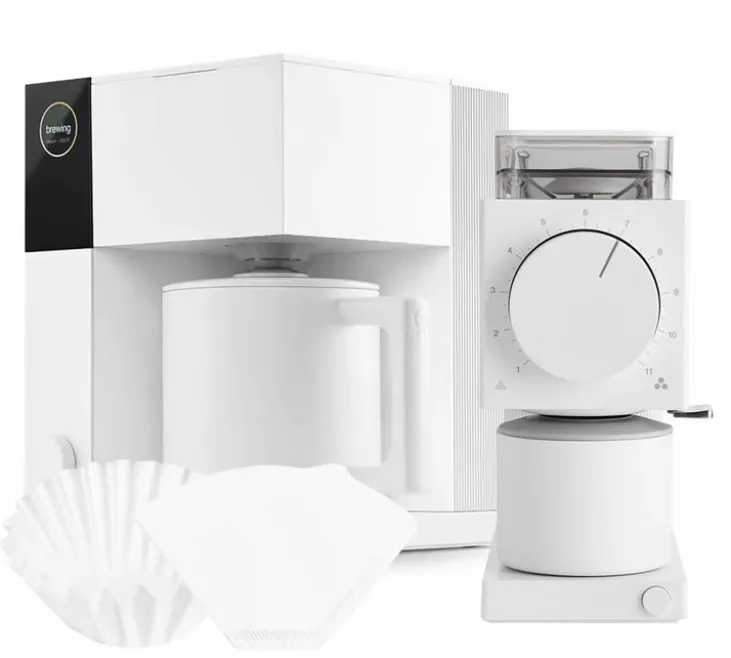 Cafetière filtre Aiden Precision blanc avec filtres à café + Moulin à café Ode FELLOW