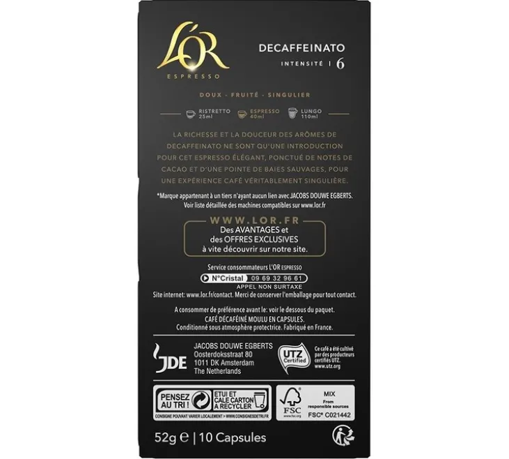 100 capsules compatibles Nespresso* Original Decaffeinato - L'OR ESPRESSO
