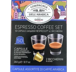 50 capsules compatibles Nespresso* Original + 2 verres espresso - CORSINI