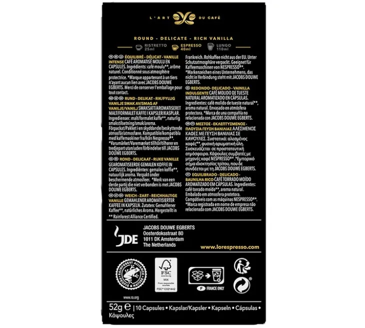 100 capsules compatibles Nespresso* Original Vanille - L'OR ESPRESSO