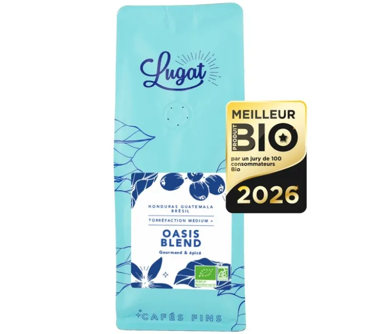 250 g - Café en grain - Oasis Blend - Médaillé Meilleur Produit Bio - LUGAT