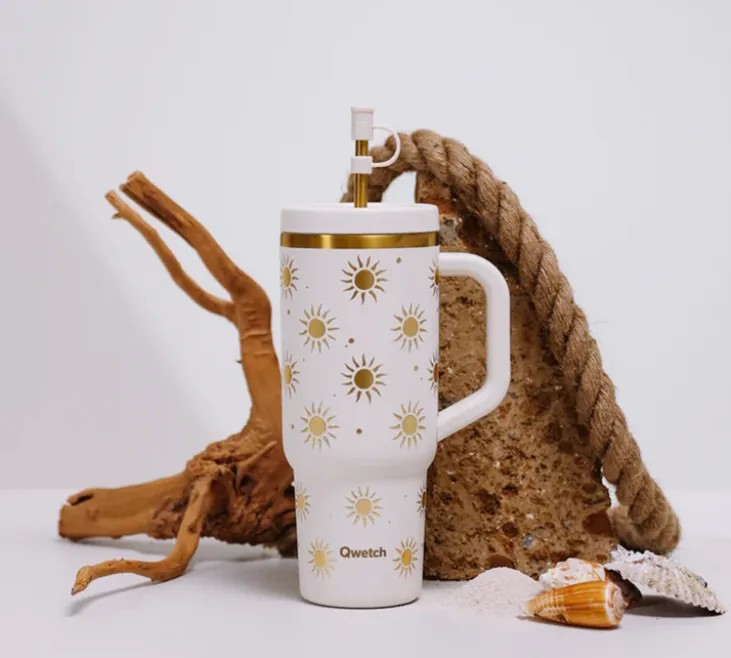 Gourde isotherme avec paille Travel cup Évasion sable - 90 cl - QWETCH