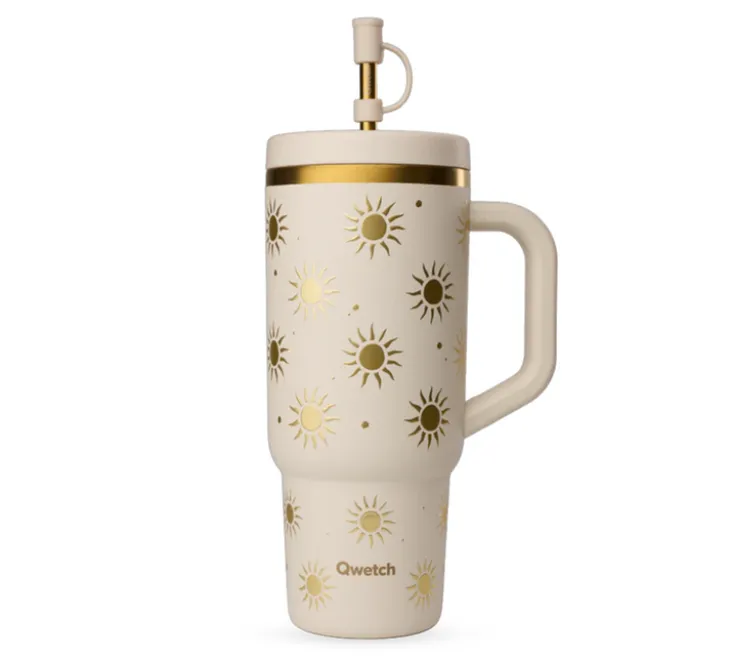Gourde isotherme avec paille Travel cup Évasion sable - 90 cl - QWETCH