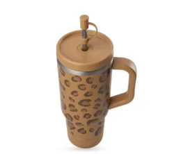 Gourde isotherme avec paille Travel cup camel léopard - 90 cl - QWETCH