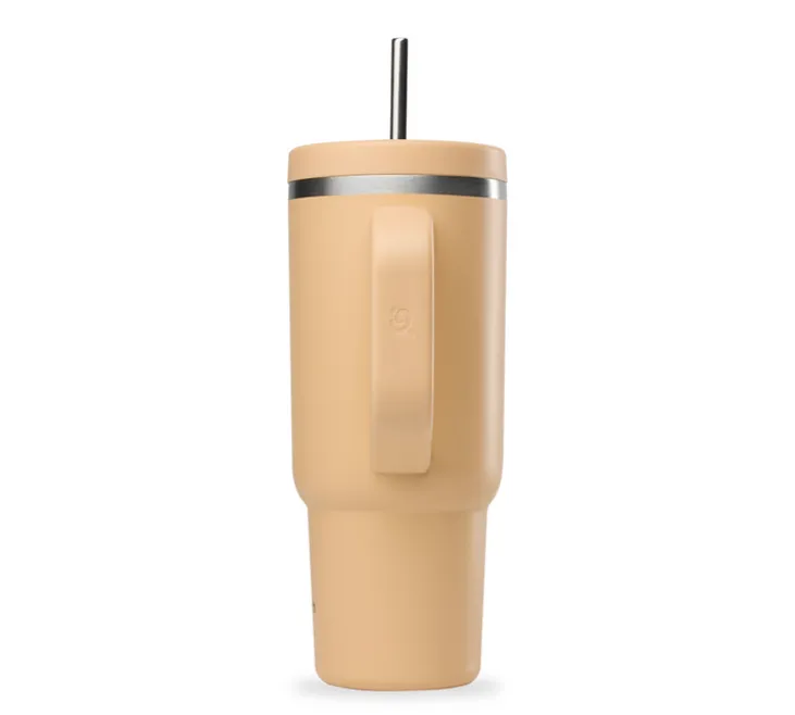 Gourde isotherme avec paille Travel cup abricot - 90 cl - QWETCH