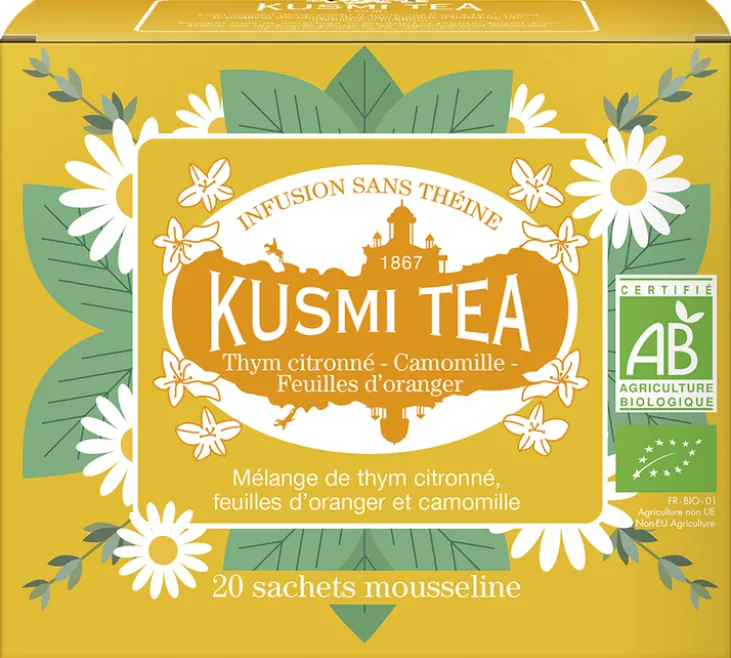 Infusion Thym Citronné, Camomille et Feuilles d'Oranger Bio - 20 sachets - KUSMI TEA