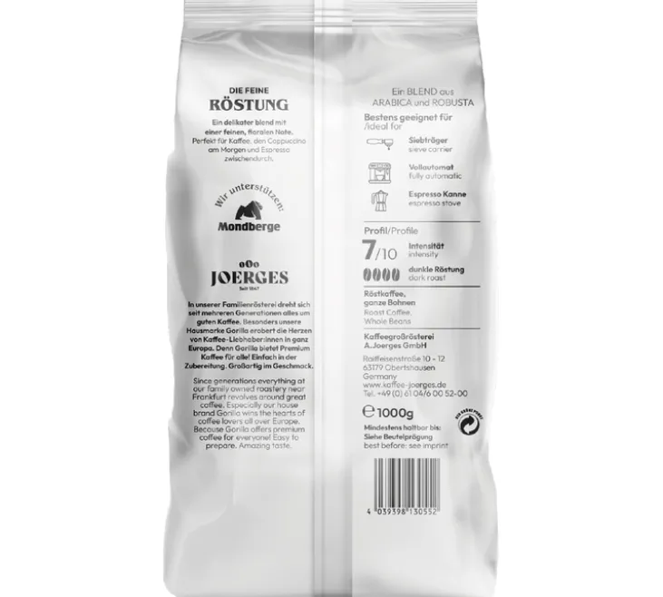 1 kg - Café en grain - Delicato - GORILLA COFFEE