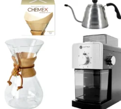 Kit Chemex n°3 : Chemex 6 tasses + moulin Kottea + verseuse D-Kanta + filtres