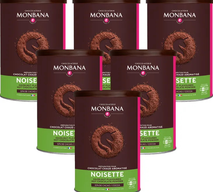 Lot 6 Chocolat Poudre Aromatisés Noisette - Vrac 6 x 250 g - MONBANA