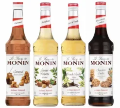 Lot de 4 Sirops Monin - French Vanilla / Caramel / Cookie Chocolat / Noisette - 4 x 70 cl