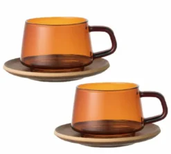 Lot de 2 Tasses + sous tasses - KINTO - 27 cl Ambre
