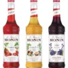 Monin - Trois sirops concentrés aux fruits - Framboise, violette, passion - 3 x 70 cl