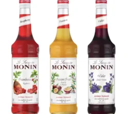 Monin - Trois sirops concentrés aux fruits - Framboise, violette, passion - 3 x 70 cl