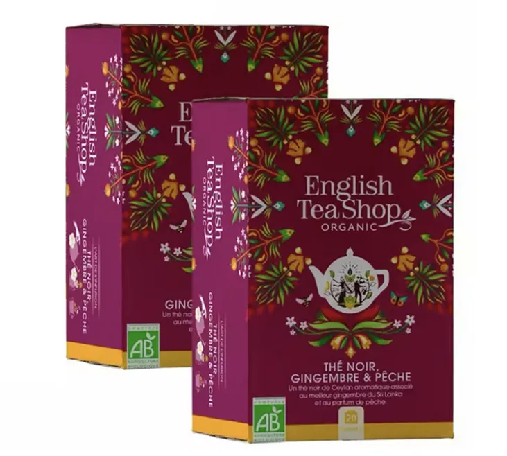 Pack Thé Noir Pêche Gingembre Bio - 2 x 20 sachets - ENGLISH TEA SHOP