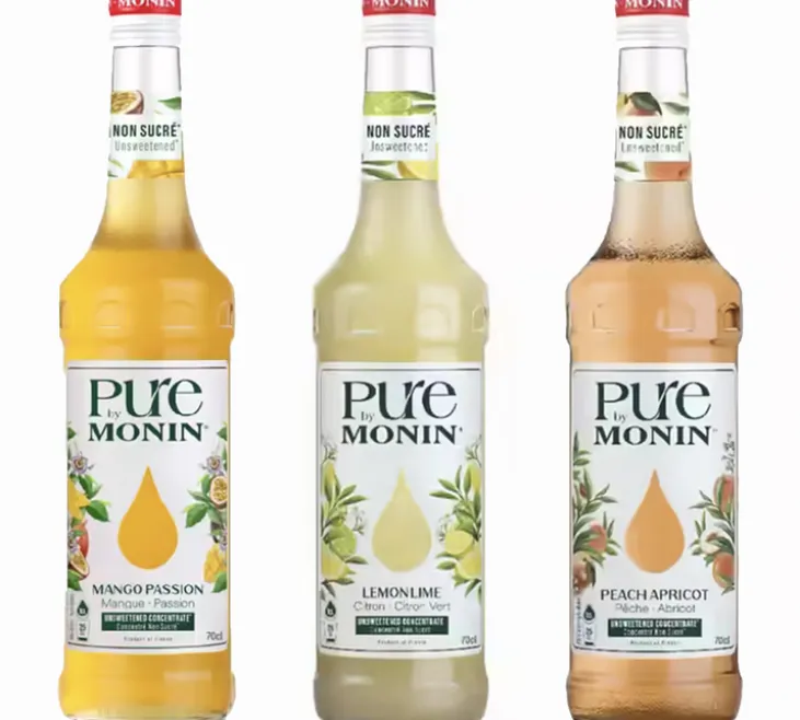 Pure by Monin - Trois sirops concentrés aux fruits - Mangue, citron, pêche - 3 x 70 cl