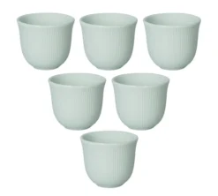 6 Tasses à café embossées 80 ml bleu céladon - LOVERAMICS