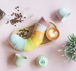 6 Tasses à café embossé 150 ml bleu céladon - LOVERAMICS