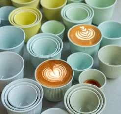 6 Tasses à café embossé 150 ml bleu céladon - LOVERAMICS
