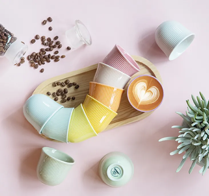 6 Tasses à café embossé 250 ml vert - LOVERAMICS