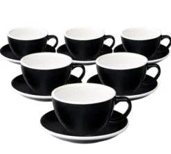 6 Tasses Café Latte et sous-tasses Egg 30cl Black - Loveramics