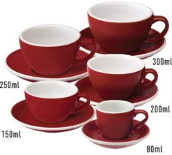 6 Tasses Café Latte et sous-tasses Egg 30 cl Rouge - Loveramics