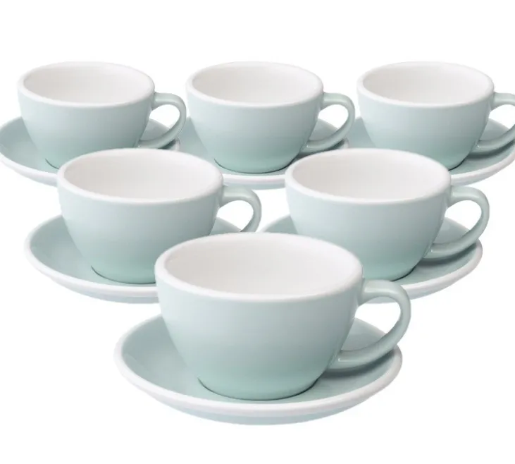 6 Tasses Café Latte et sous-tasses Egg 30cl River Blue - Loveramics