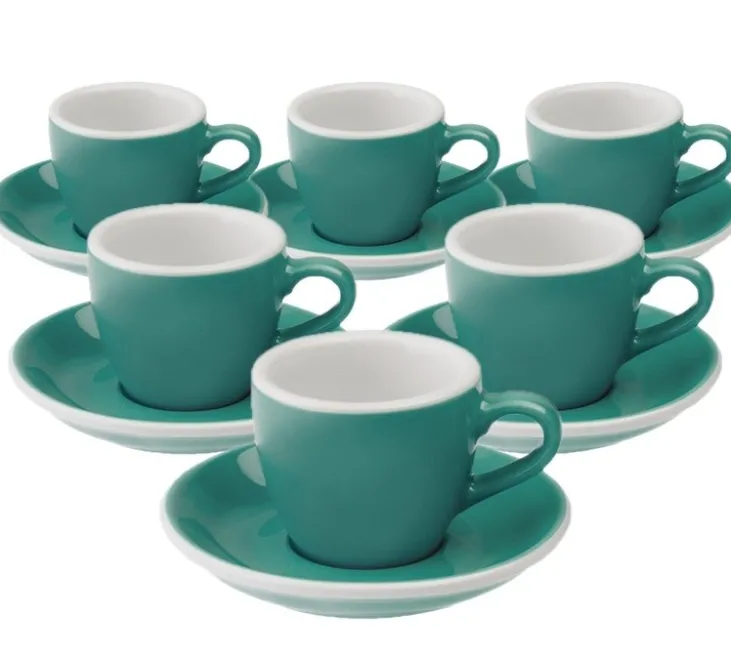 6 Tasses Espresso Egg et Sous-Tasses Teal Loveramics - 8 cl