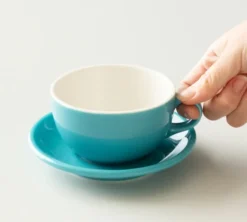 3 tasses Latte Bowl et sous-tasses turquoise 25 cl - ORIGAMI