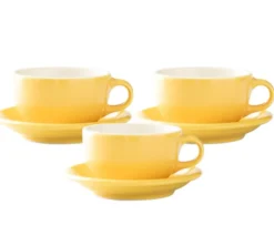 3 tasses Latte Bowl et sous-tasses Jaune 25 cl - ORIGAMI