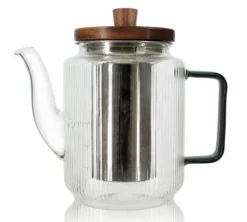 Théière en verre 550 ml Gris fumé avec couvercle en bois acacia OGO Living