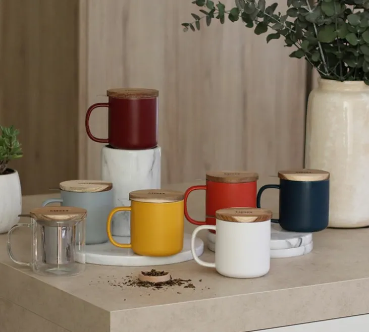 Tisanière en grès bleu 300 ml avec couvercle en bois acacia OGO Living