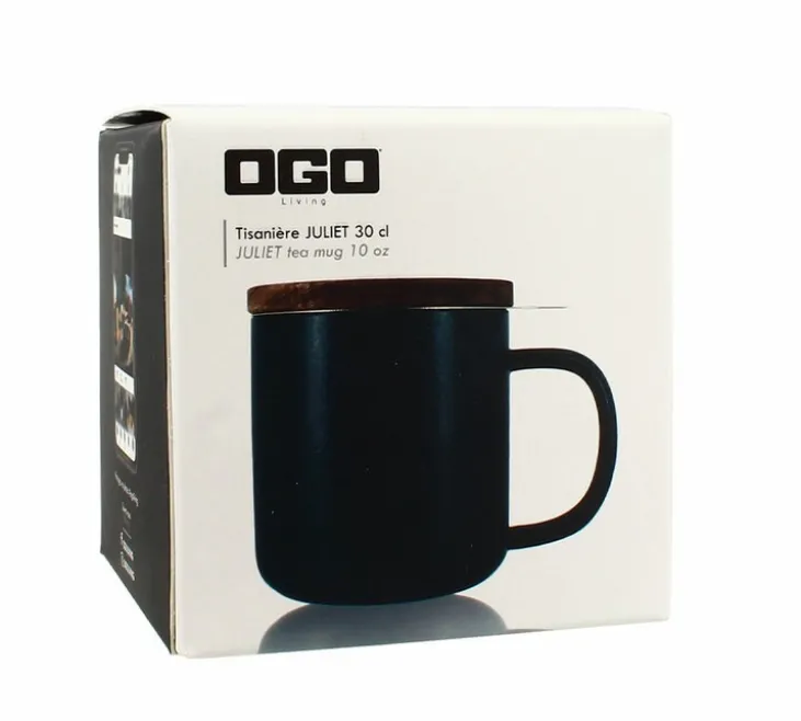 Tisanière en grès bleu 300 ml avec couvercle en bois acacia OGO Living