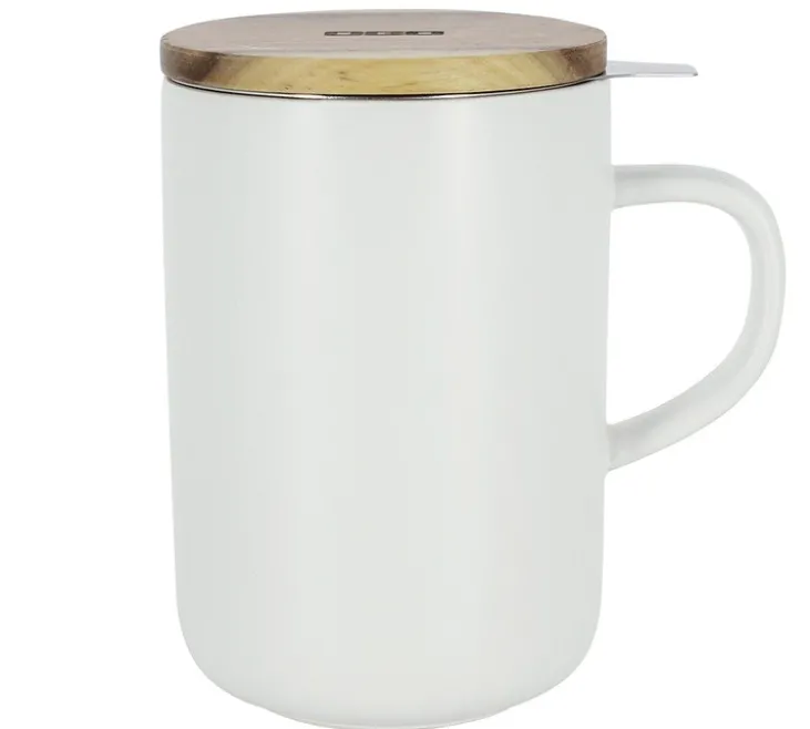 Tisanière en grès 47,5 cl Blanc et couvercle en acacia - OGO Living