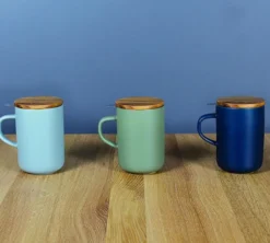 Tisanière en grès 47.5 cl Bleu et couvercle en acacia - OGO