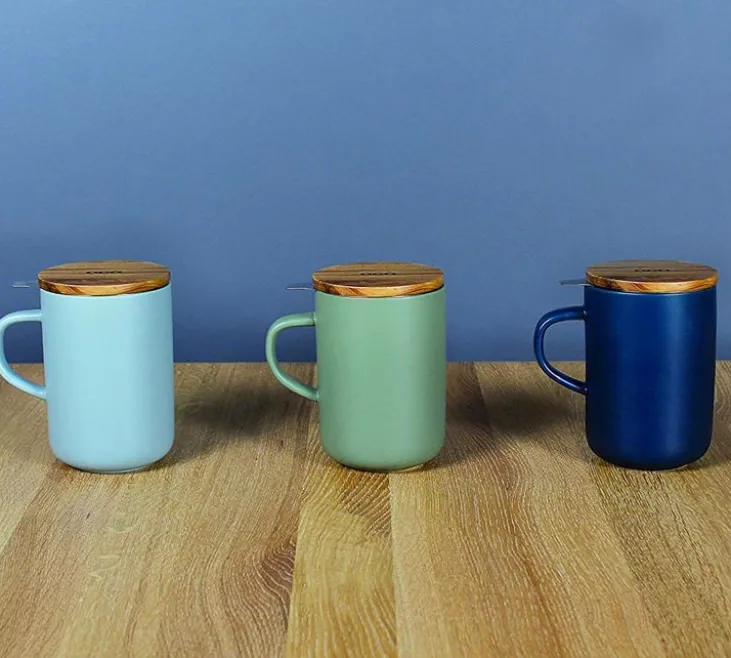 Tisanière en grès 47.5 cl Bleu et couvercle en acacia - OGO
