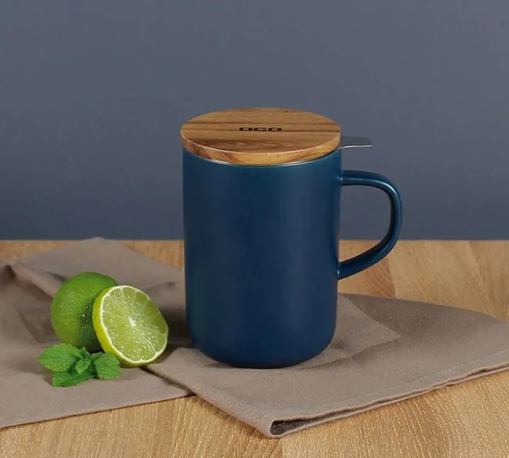 Tisanière en grès 47.5 cl Bleu et couvercle en acacia - OGO