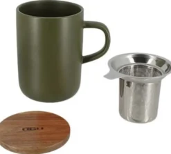 Tisanière en grès 47,5 cl Kaki et couvercle en acacia - OGO Living
