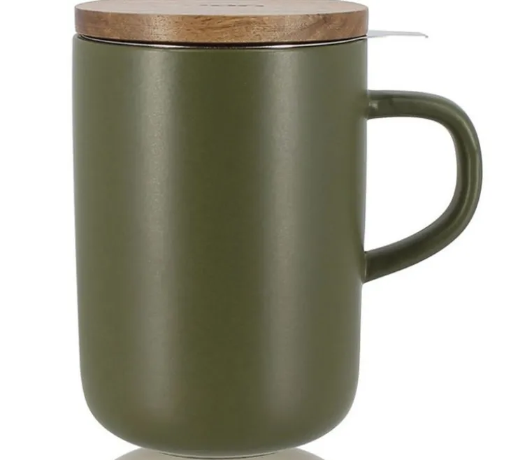 Tisanière en grès 47,5 cl Kaki et couvercle en acacia - OGO Living