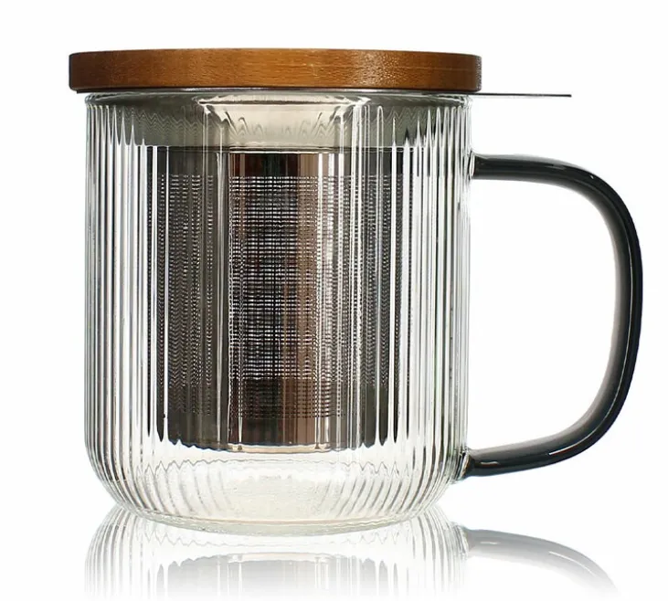 Tisanière en verre 300 ml Gris fumé et couvercle bois acacia OGO Living