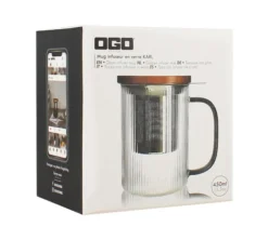Tisanière en verre 475ml Gris fumé et couvercle bois acacia - OGO living