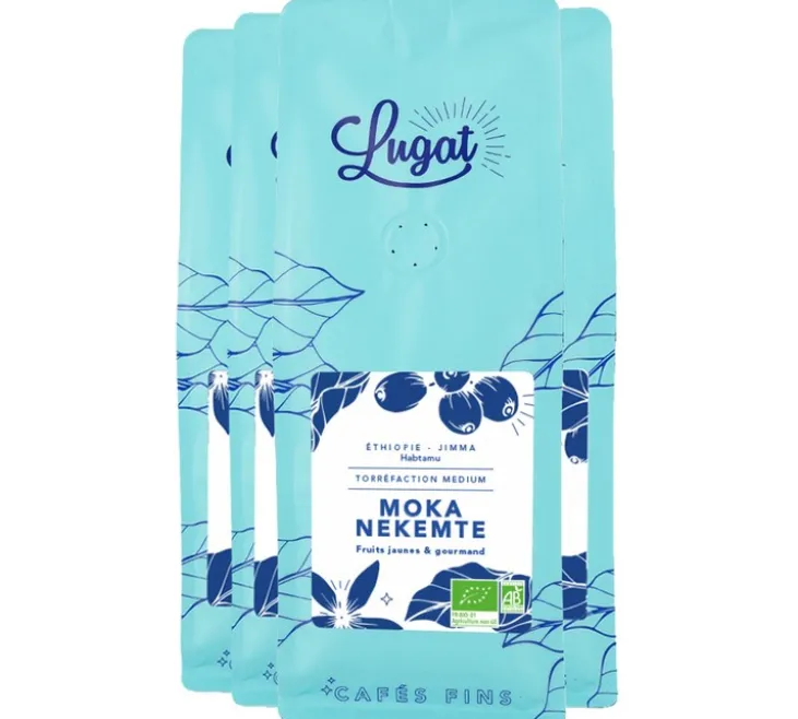 4 x 250 g - Café en grain - Ethiopie Moka Nekemte Bio - LUGAT