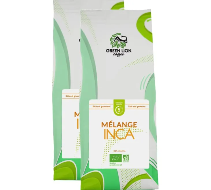 2 x 250 g - Café en grain - Le Mélange Inca Bio - GREEN LION COFFEE